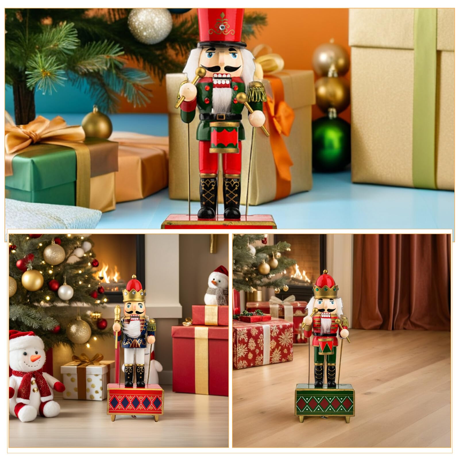 3 Pièces Coffret Musical Casse-Noisette Bois Lot de Soldats Décoratifs Traditionnels Boîtes à Musique Manuelles pour Décoration de Noël Festive