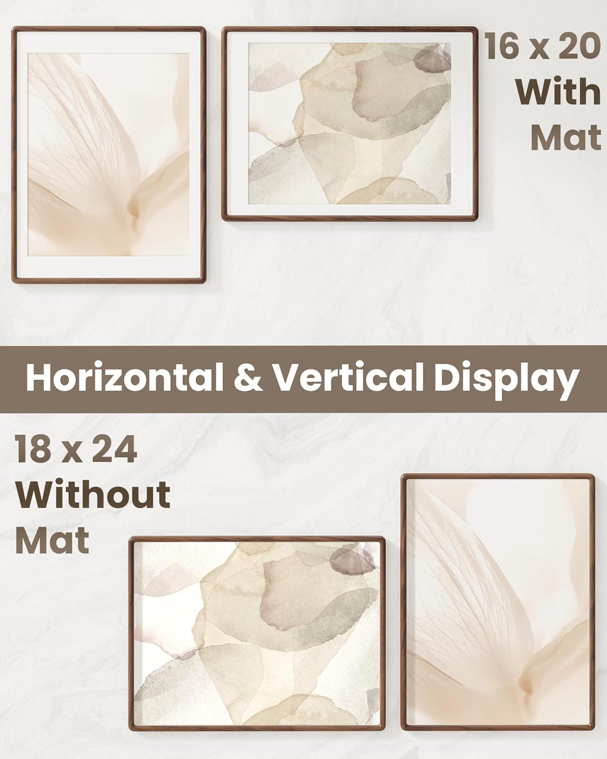 RICHFOCUS 18x24 Picture Frame Natural Solid Walnut Wood Rounded Corner Curved Photo Frame Double Tenon Reinforced with HD Tempered Glass, Display Photos 16x20 with Mat or 18x24 Without Mat