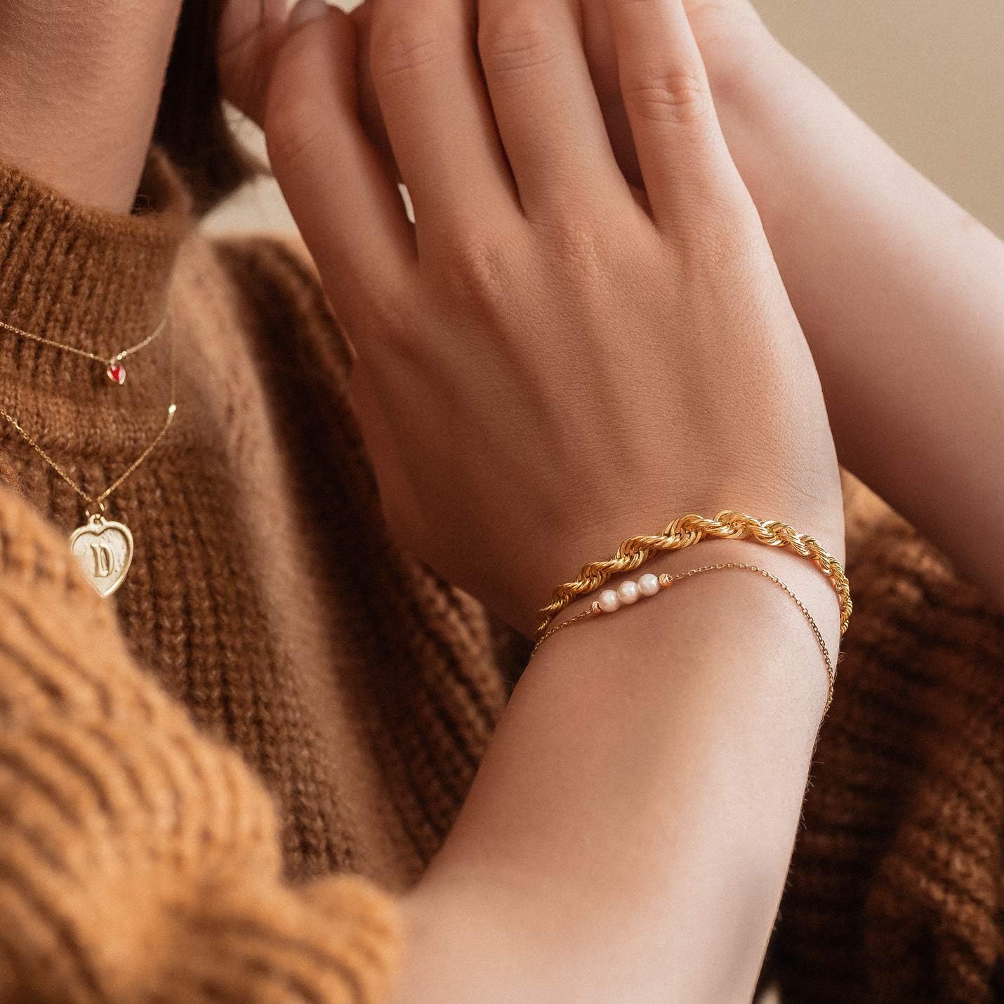 Gelin 3.5-4 mm Pearl Station Bracelet in 10kt Yellow Gold, Simple Pearl Bracelet, Trendy Cute 10k Gold Bracelet Jewelry for Women, 6+1 inches, Adjustable - Image 6