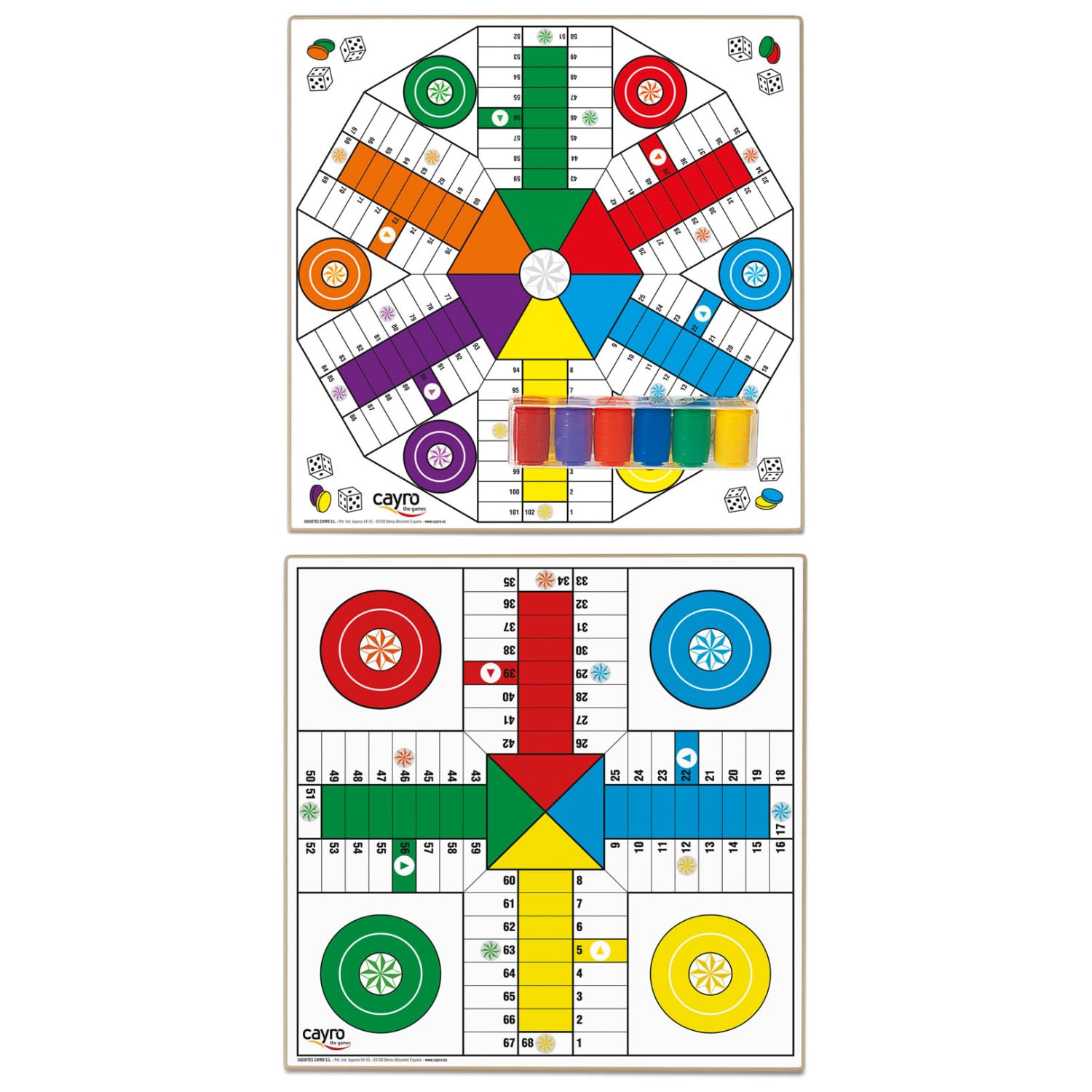 Cayro - Tablero Parchís para 4 y 6 Jugadores - Tablero de Madera - Juego de Mesa Familiar - Juego Tradicional - Durader…