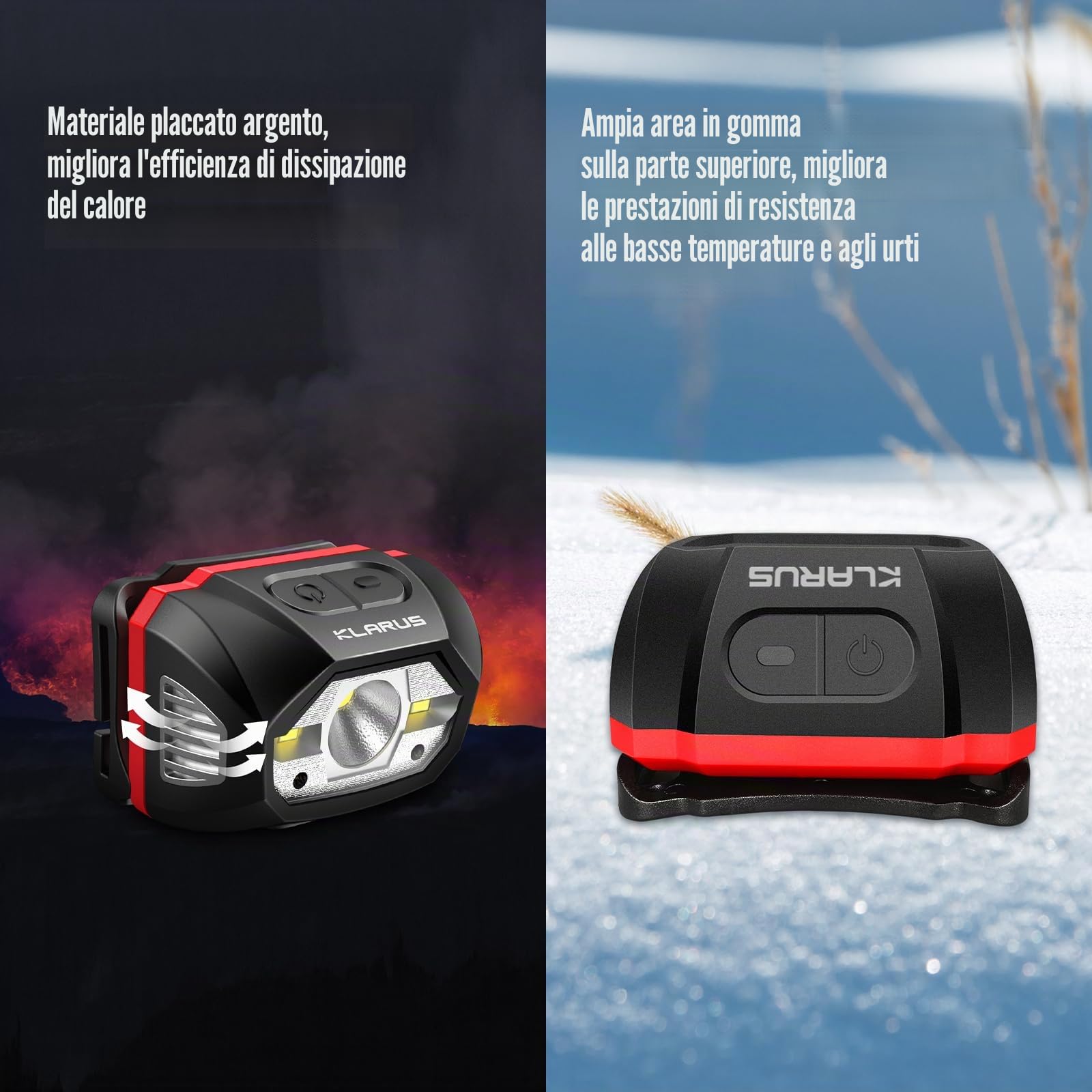 klarus HM1 IPX6 torcia ricaricabile impermeabile con sensore di movimento USB C, 440 Lumen 70 ore di funzionamento massimo, 1800mAh batteria per corsa, campeggio, escursionismo (Rosso+Nero)