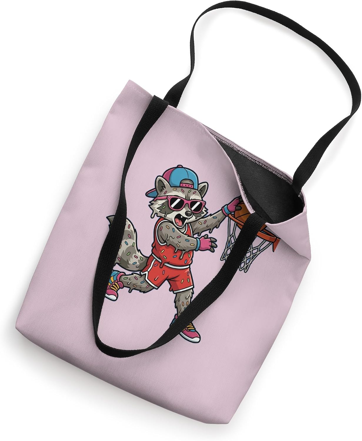 Funny Raccoon Basketball Dunk Donut Sprinkle Trash Panda Tote Bag