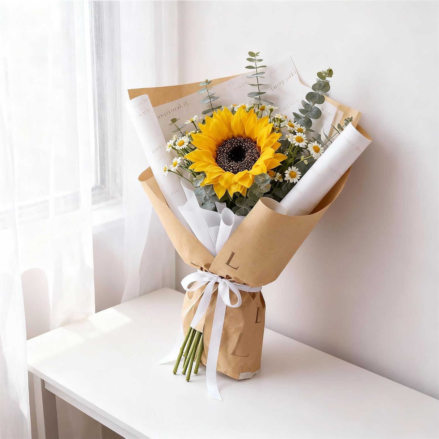 Sunflowers Artificial Flowers, 4Pcs Yellow Real Touch Fake Sunflowers, Large Faux Sun Flowers for Wedding,Birthday Gifts and Home Decoration