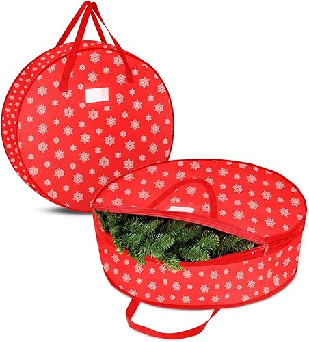 Contenedor de almacenamiento de corona de Navidad, 36 pulgadas, caja organizadora de almacenamiento de coronas impermeable, asas duraderas, cajas de