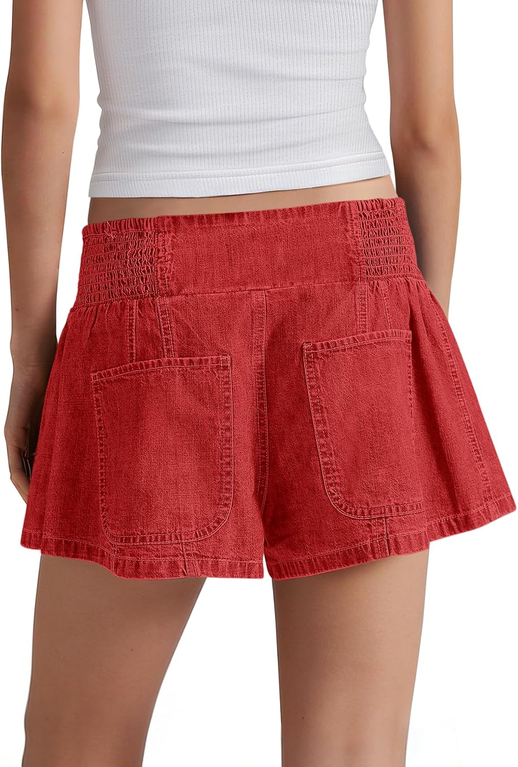 Yanekop Womens Denim Shorts Pull On Low Rise Jean Shorts Flowy Wide Leg Jorts Summer Casual Stretchy Jorts with Pockets