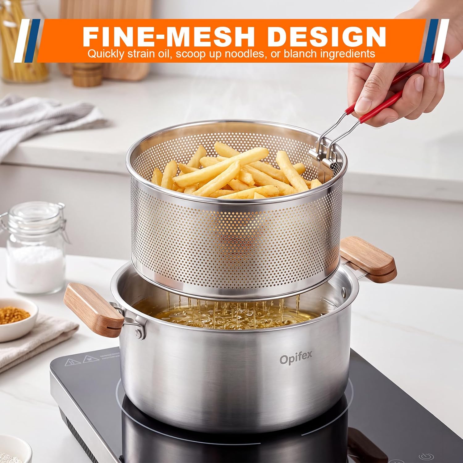 4L Deep Fryer Pot with Basket, Cool Touch Handles for All Stovetops