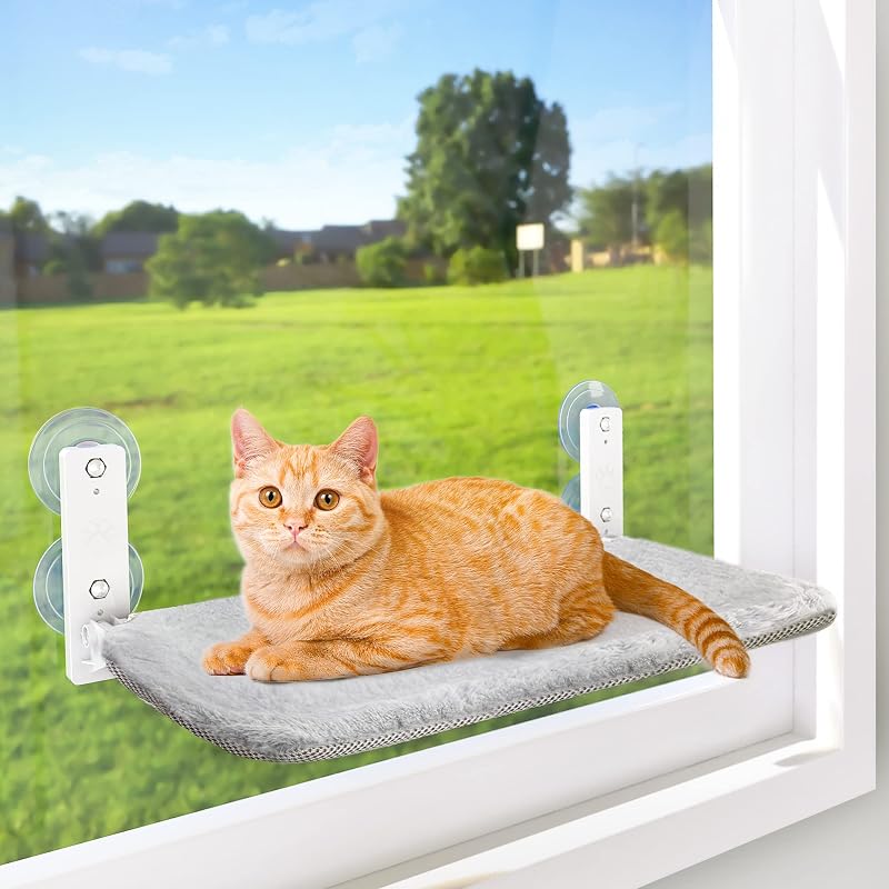 Cama de Janela para Gatos AMOSIJOY com Estrutura de Aço Inoxidável, Dobrável, CWP-M, Gray, Small