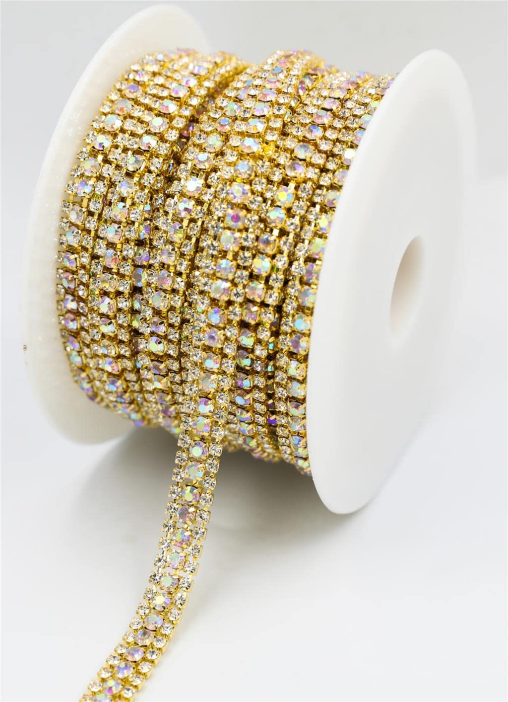 3 Righe Strass in Cristallo di Vetro Catena a Tazza con Strass Cucire su Colla a Diamante Catene Chiuse Catena a Tazza con Rifiniture Glitter Cucire su Indumento-Cristallo Mix, 10 Yard