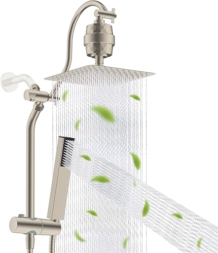 Miniatura 15 de Hibbent cUPU Certificado Cabezal de Ducha de Lluvia de Alta Presión de 10'', Combo de Cabezal de Ducha con Rociador de Mano de 4 Modos, Brazo de