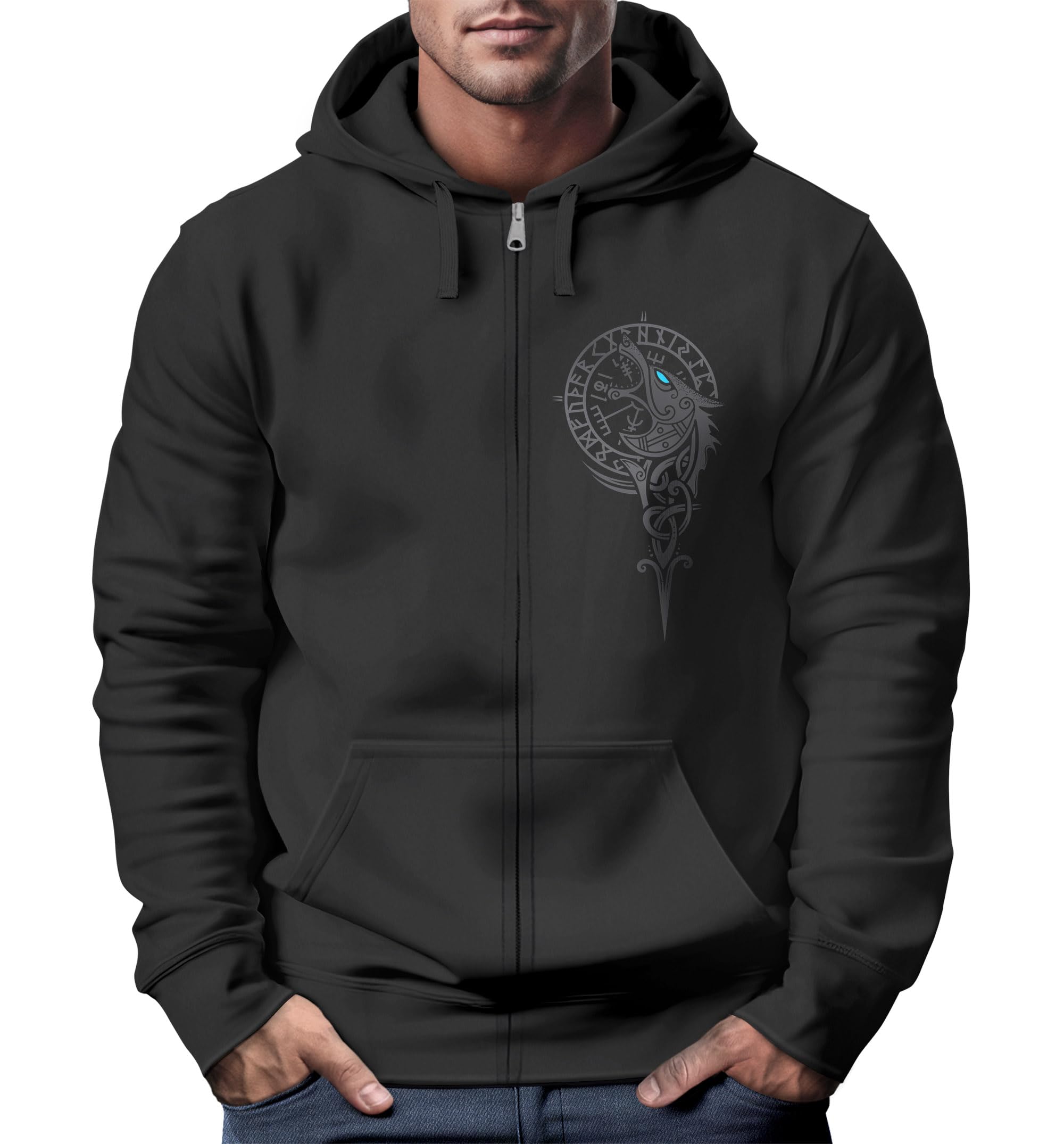 Neverless® Sweatjacke Herren mit Kapuze Fenrir Nordische Mythologie Wikinger Print Zipjacke Männer