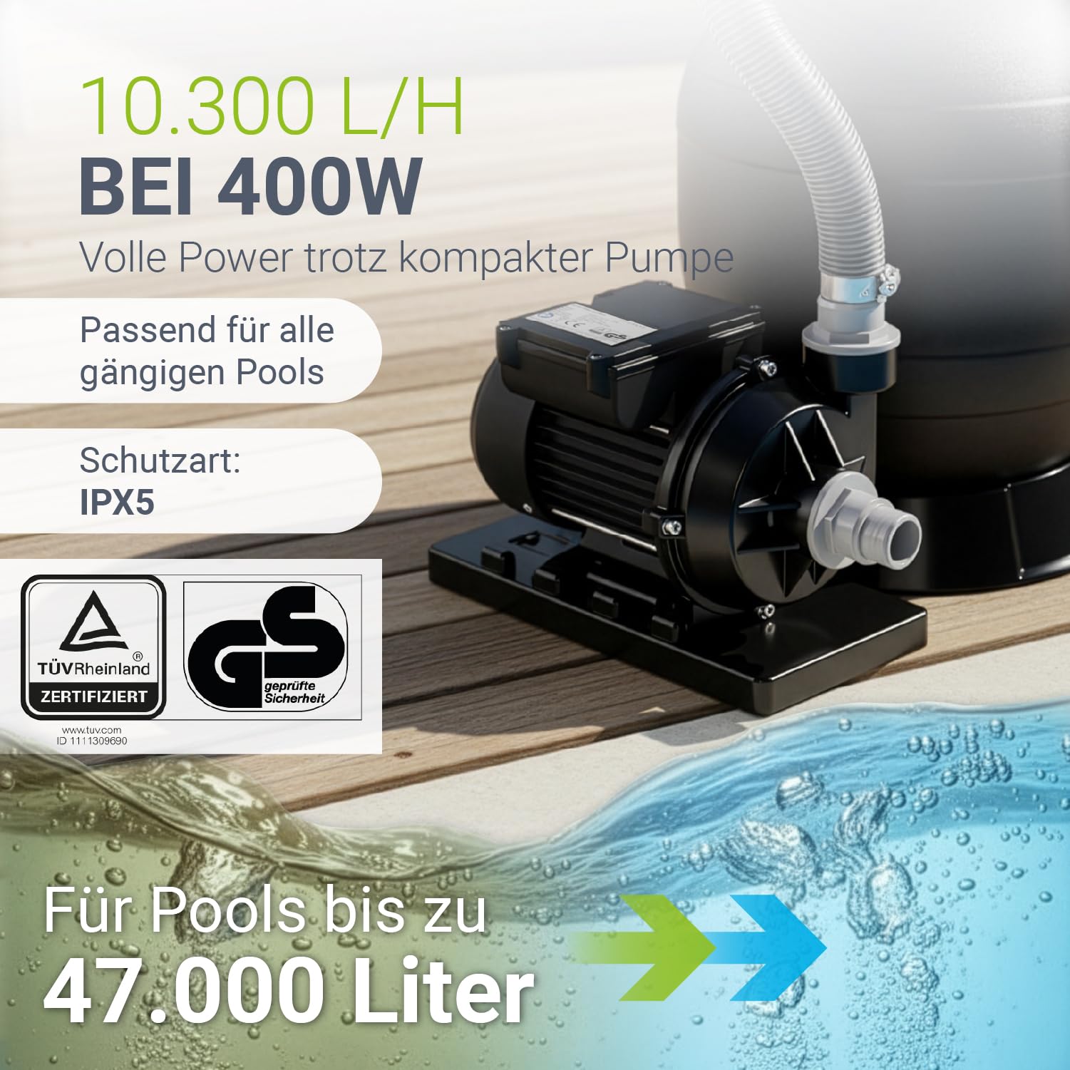 Juskys® Sandfilteranlage 400 W - Poolfilteranlage für 47.000 Liter, effiziente Filtration mit 7-Wege-Ventil, kompakt