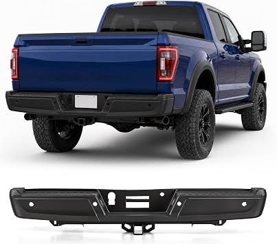 VRC Rear Bumper Assembly Compatible with 2021 2022 2023 2024 Ford F150 F-150,Replacement Back Bumper Black Steel,With Max Tow Hitch With 4 Rear Sensor Holes