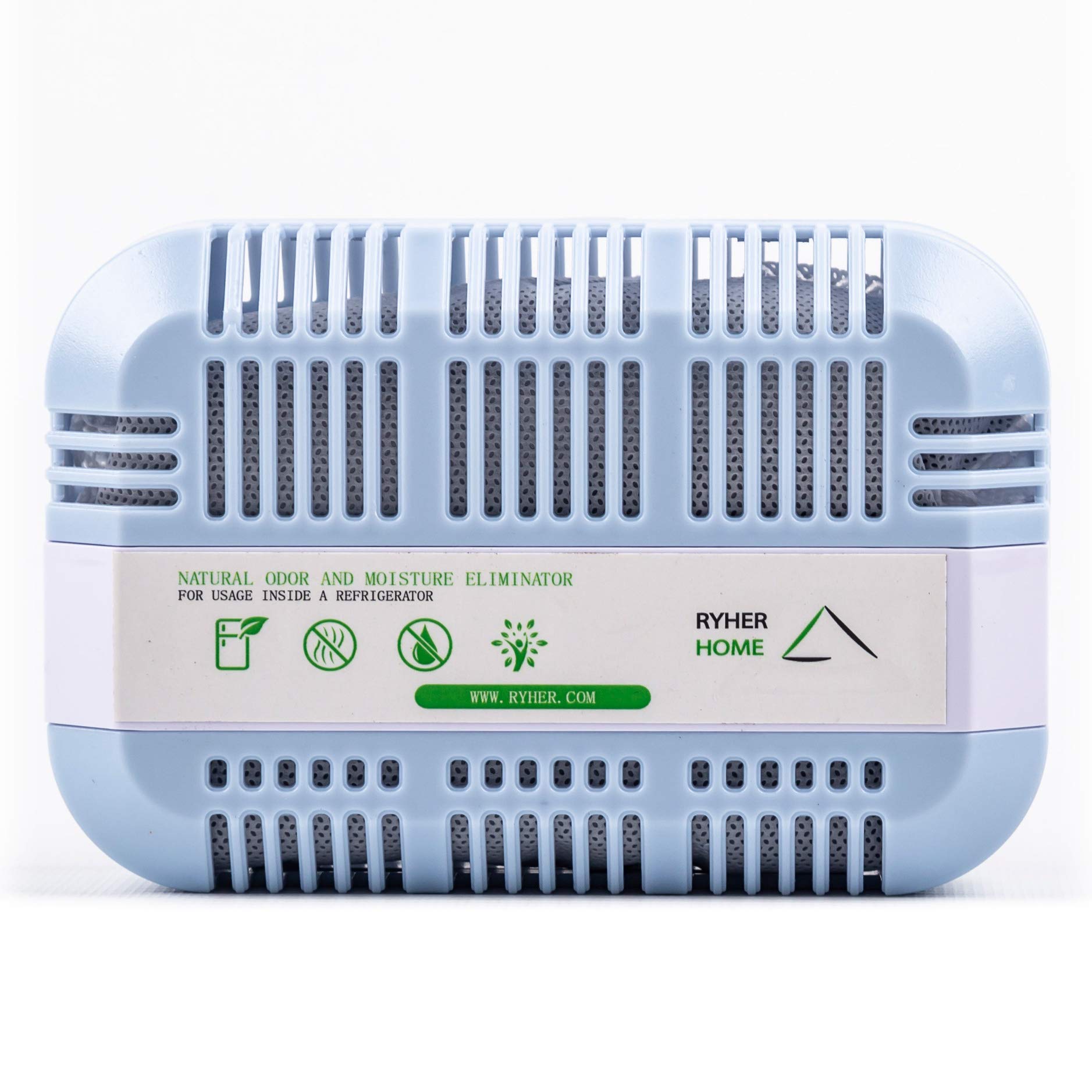 Ryher Natural bamboo activated charcoal Refrigerator Deodorizer - Air freshener and odor remover for the fridge – Reusable for 2 Years (XXL - 1 unit, Grey)