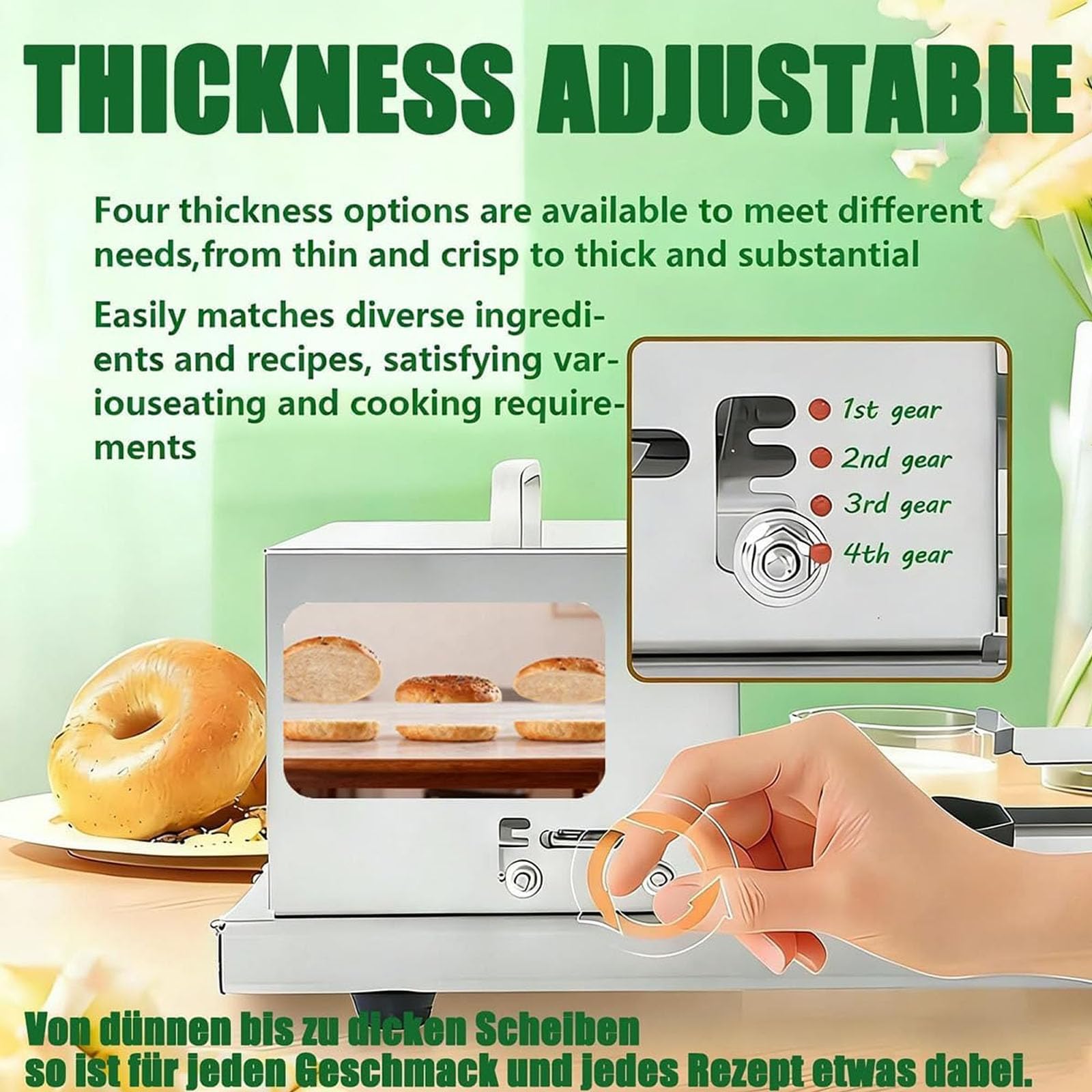 Cortador de bagel comercial manual para hamburguesas, guillotina de pan con hoja de acero inoxidable para cortar bagels y rebanadas de panecillos, máquina de porción portátil para el hogar y panadería