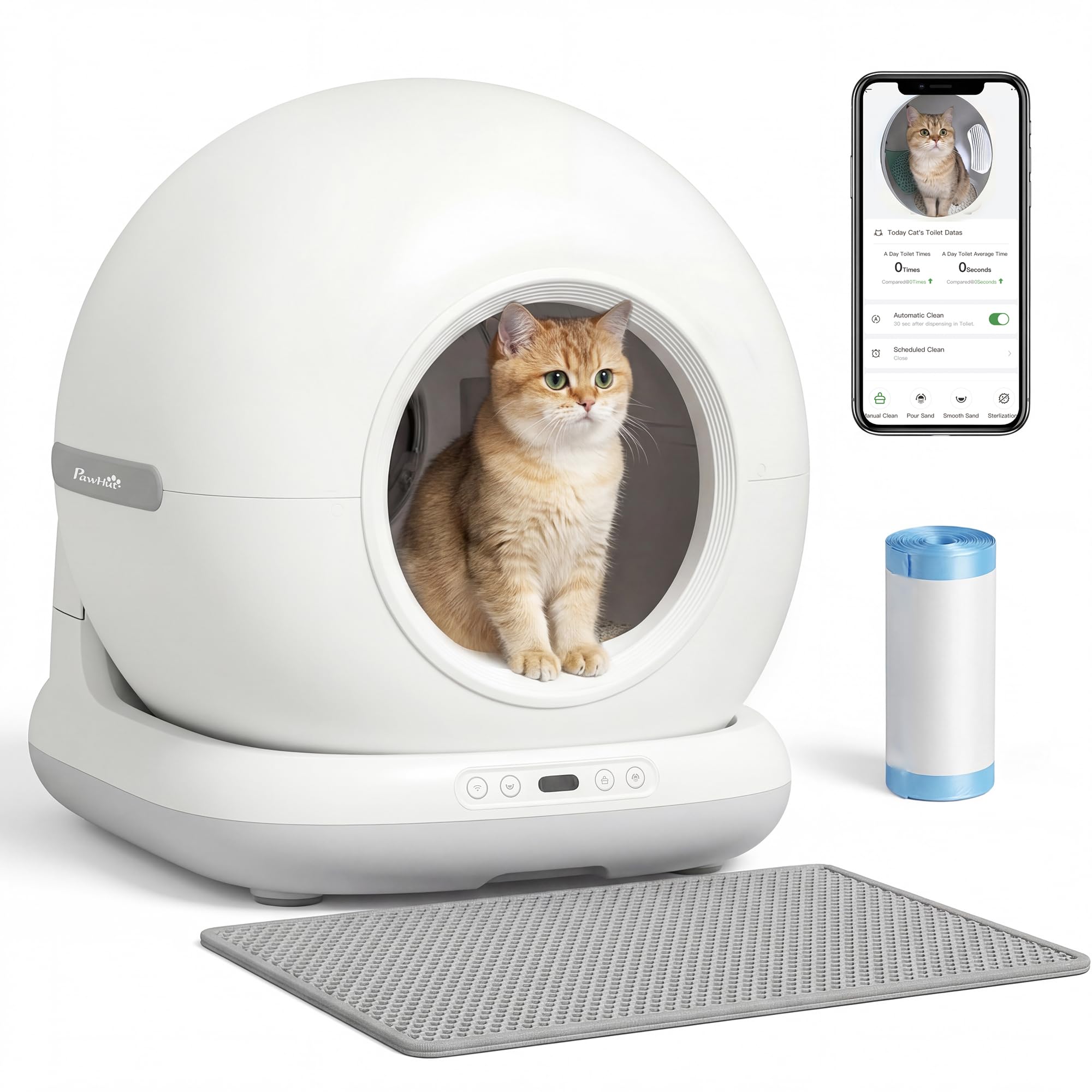 PawHut Lettiera Gatto Autopulente 72L con Telecamera HD per Più Gatti
