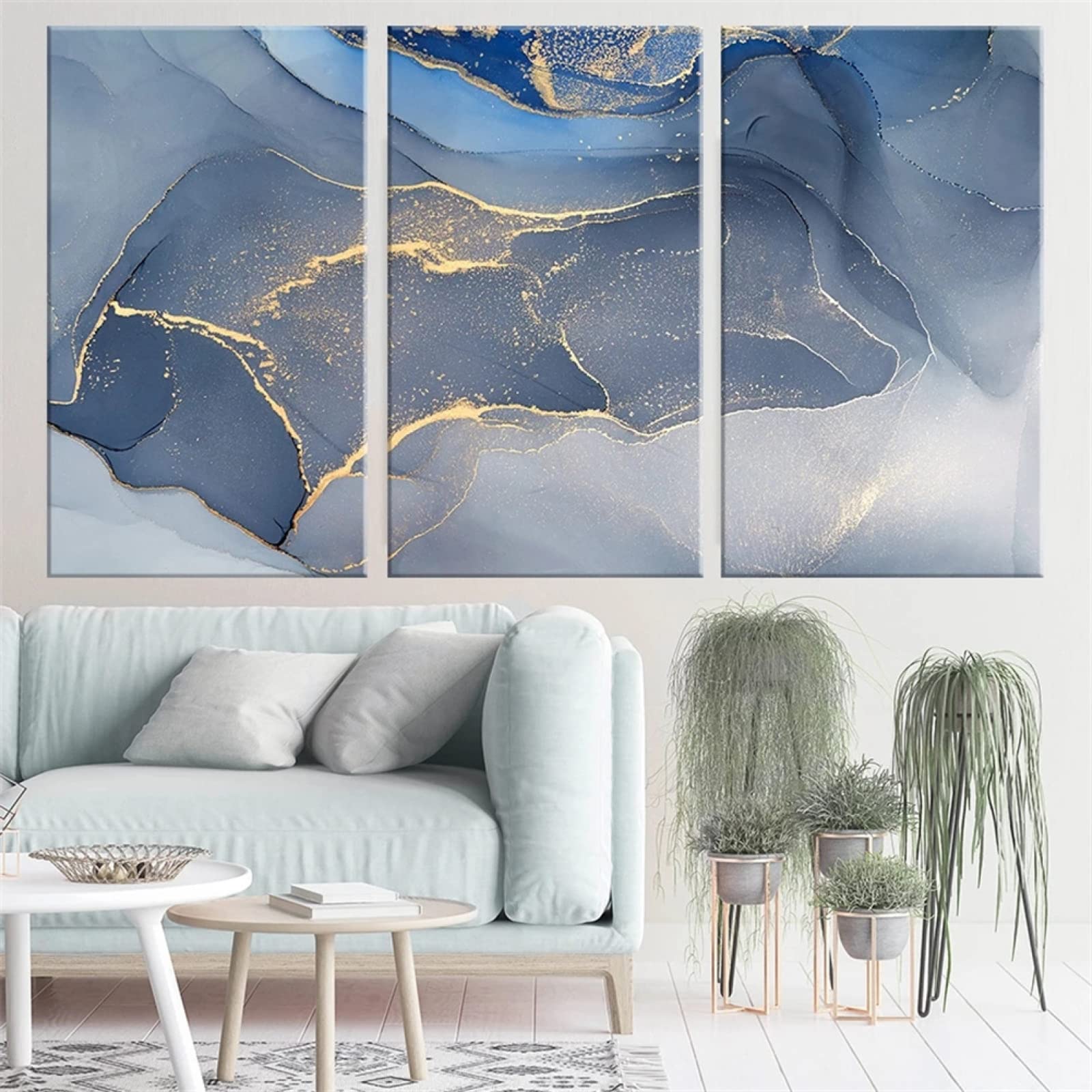 5D Diamant Malerei Kit, 3 Stück 5D Diamant Painting Bilder Diamond Painting Abstrakter Blauer Goldmarmor 80x100cm DIY Diamond Painting Set,Diamant Gemälde,Voller Stickerei Malerei Home Wanddekoration