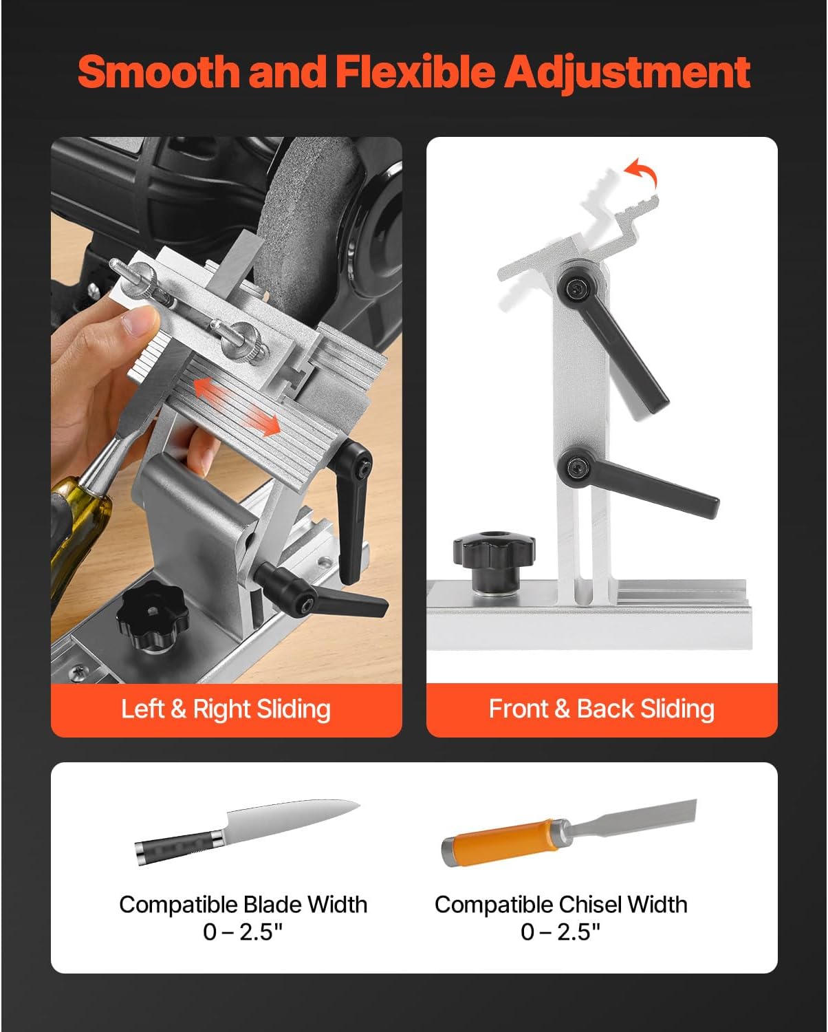 Happybuy Sharpening Tool Rest Jig, Adjustable Replacement Tool Rest for 6" or 8" Bench Grinder – Includes Flat Miter Slide for 0-2.5 inch Wide Blades and Chisels