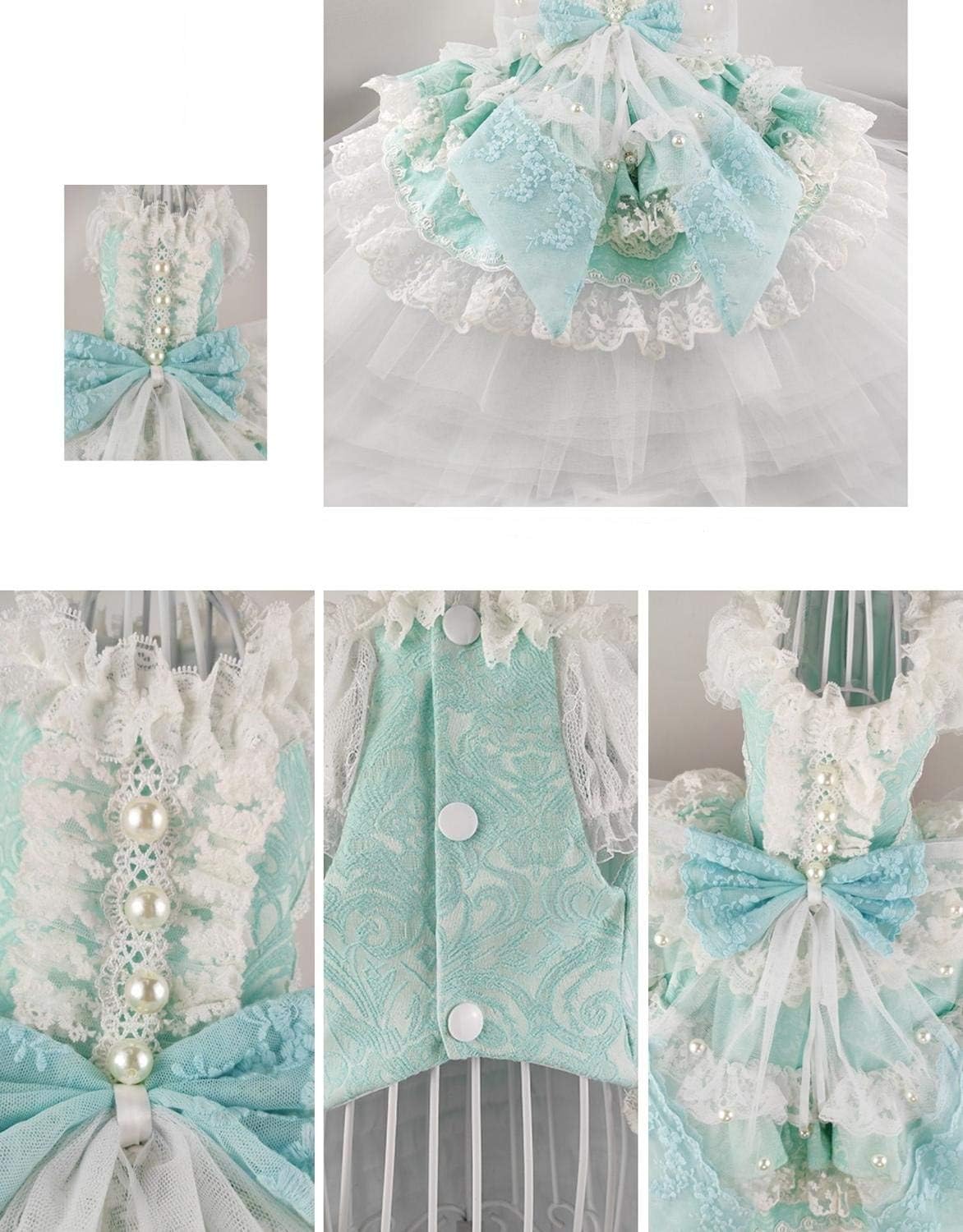 Handmade Dog Clothes Dog Dress Classic Chapel Train Gown Pearl Lace Tulle Pets Wedding Dress Photography (Size : X-Large) (X)