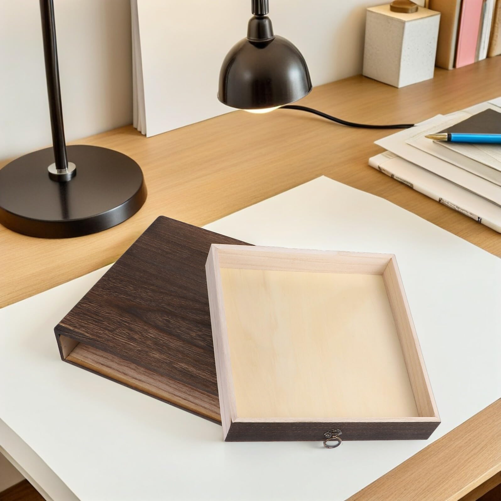 Veemoon 2 Pezzi Organizer da Scrivania Rustico in Legno Massello con Cassetto Singolo, Set 2 Scatole Portaoggetti per Ufficio e Casa, Mobile Contenitore per Organizzazione Cancelleria e