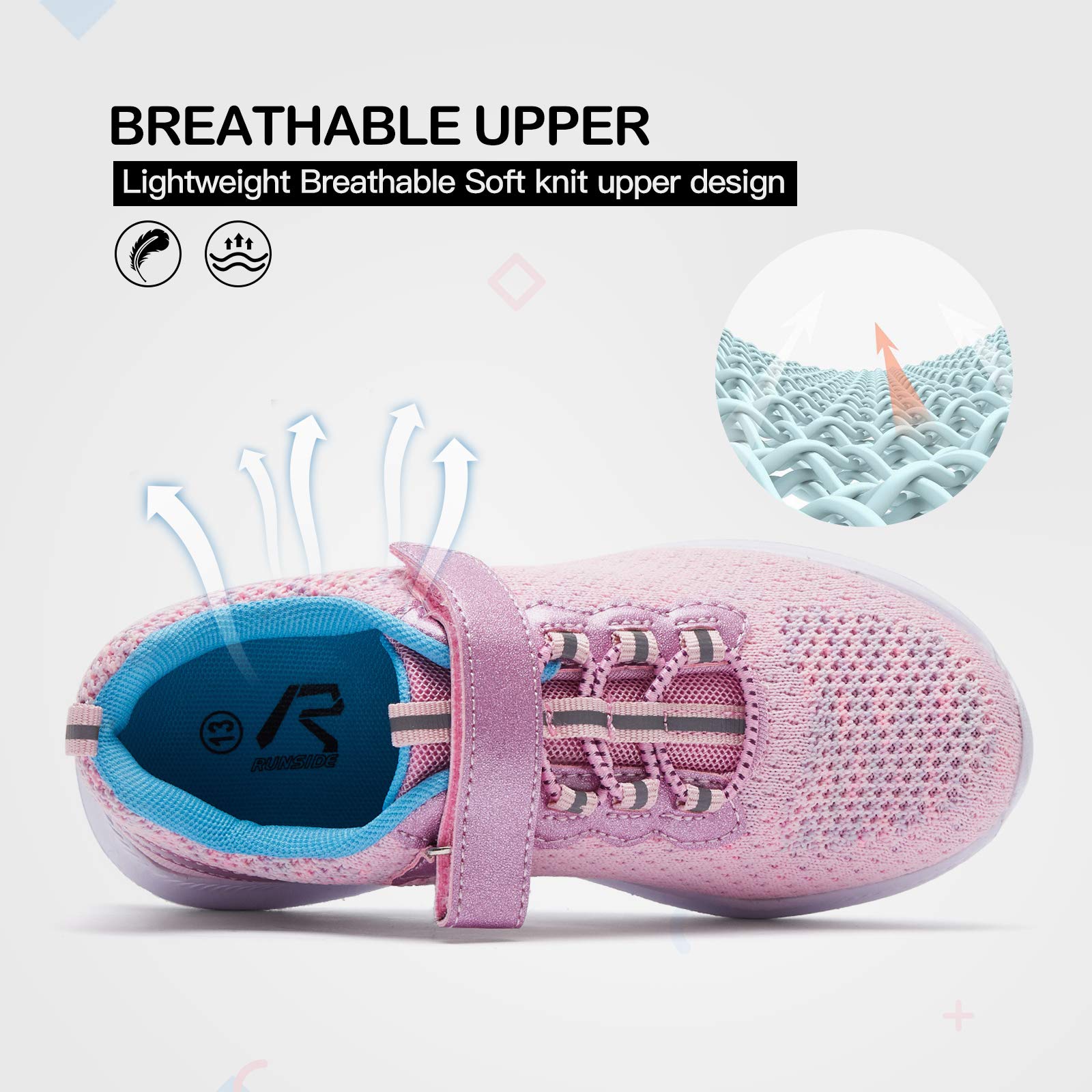 RUNSIDE Kids Shoes, Boys Girls Sneakers Lightweight Athletic Walking/Running Tennis Shoes, Size 8 Toddler, Pink