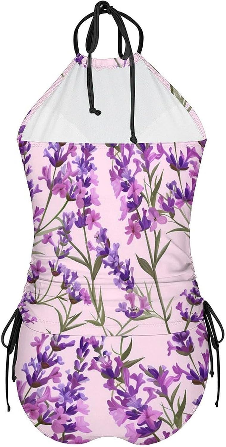 Beauty Lavender Flower Funny Women's String Swimwear Set 2 Pcs Tankini Swimsuits Bathing Suit