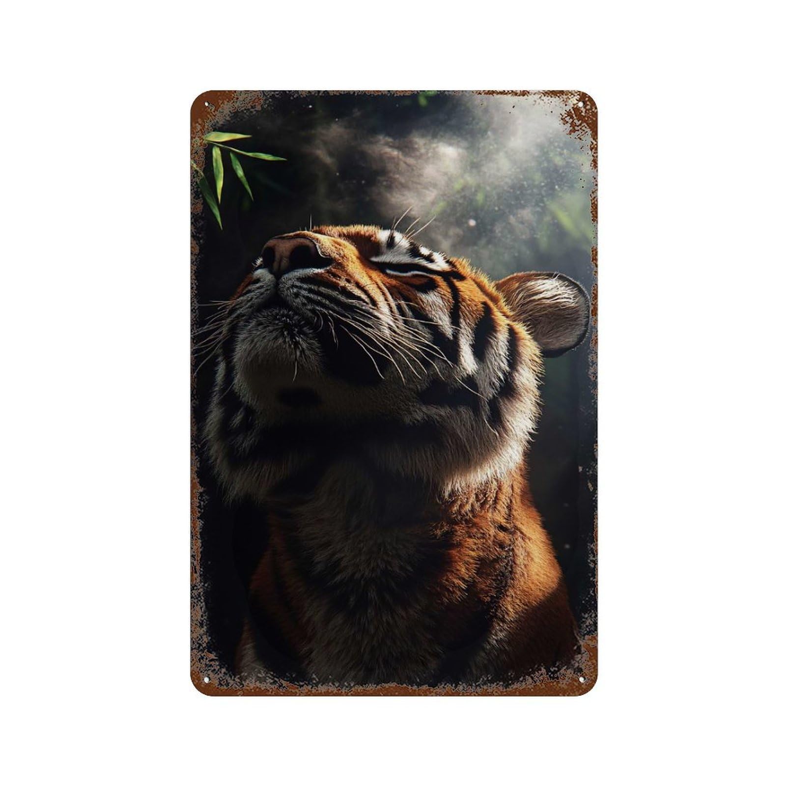 Tiger Looking Upward in Jungle 11.8"x7.9" Vintage Rust Metal Sign, Novelty Wall Decor for Living Room, Hallway And Home Decor
