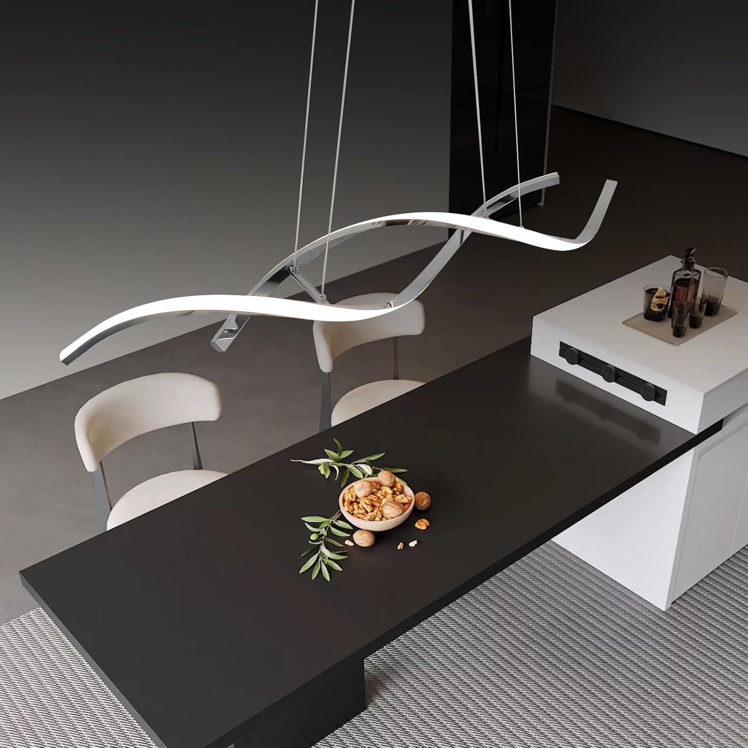 Dining Room Light fixtures Over Table,Dimmable Chandeliers for Dining Room,L35.4in Chrome Chandelier,Height Adjustable Pendant Lights Kitchen Island 21W(Chrome Plated)