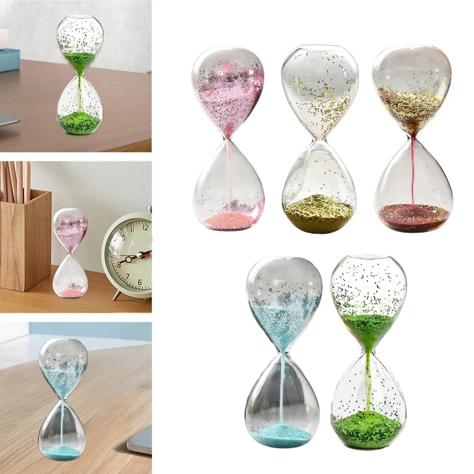 Reloj de Arena con Temporizador, Adorno Escritorio for Entretenimiento, Yoga, Cristal Brillante, 2 uds para Escuela(Pink)