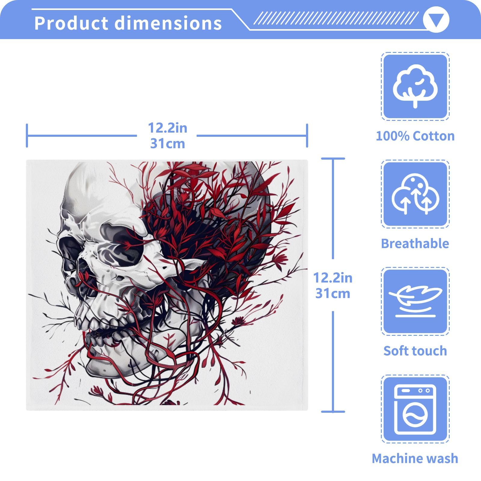 ALAZA Wash Cloth Set 100% Cotton Fingertip Towels Face Cloths Sets Skull 1 Highly Absorbent Soft Feel Set of 2