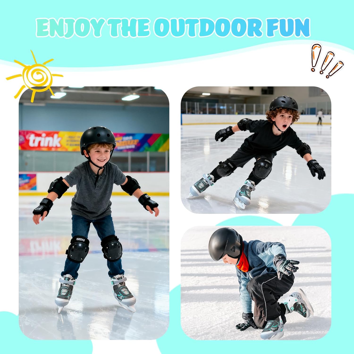 Adjustable ice Skates for Kids Boys Girls, 4 Size Triple Protection Beginner Figure Blades with Ankle Support for Outdoor and Rink
