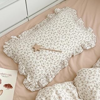 BuLuTu Muslin Toddler Pillowcase with Cute Camellia Flowers - Super Soft Cotton Kids Pillow Cover for Boys Girls, 14x20 Nursery Travel Bedding
