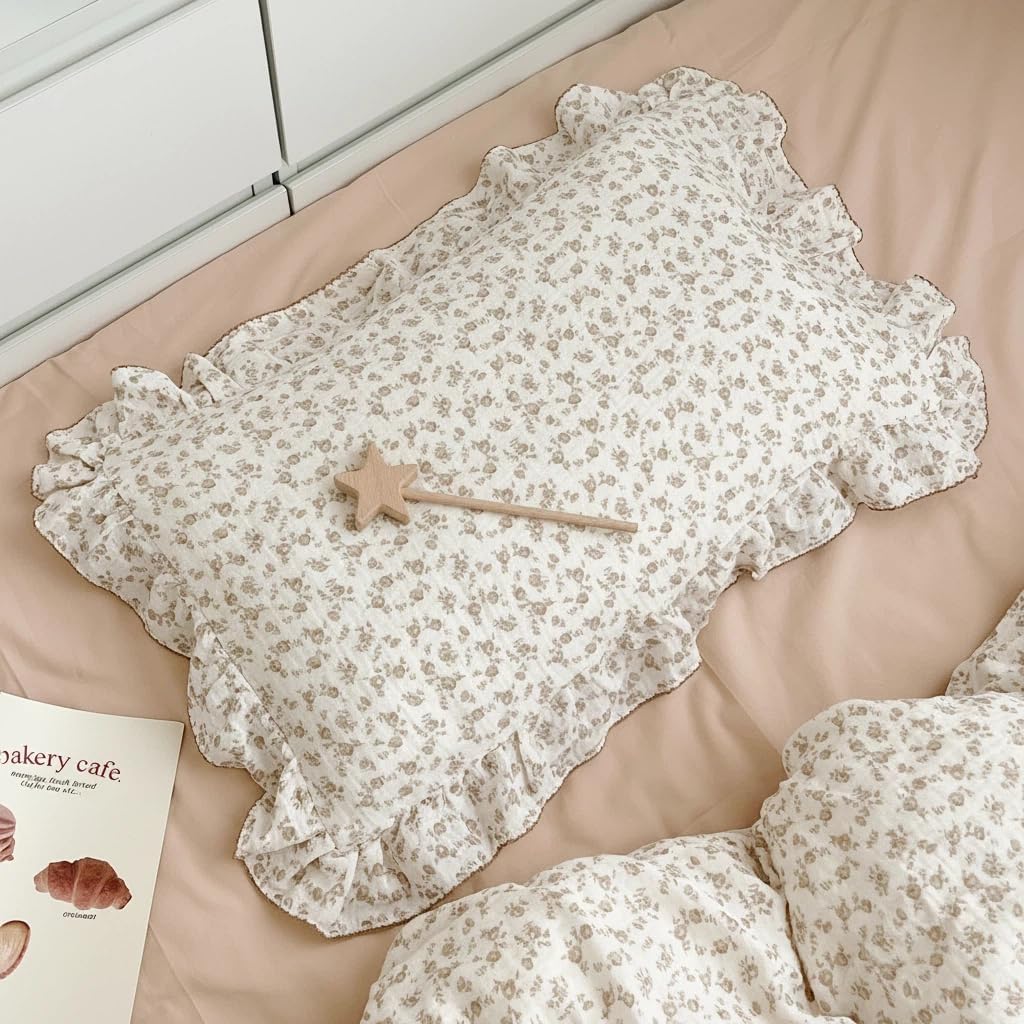 BuLuTu Cotton Muslin Toddler Pillowcase with Ruffles,Camellia,14"x20"