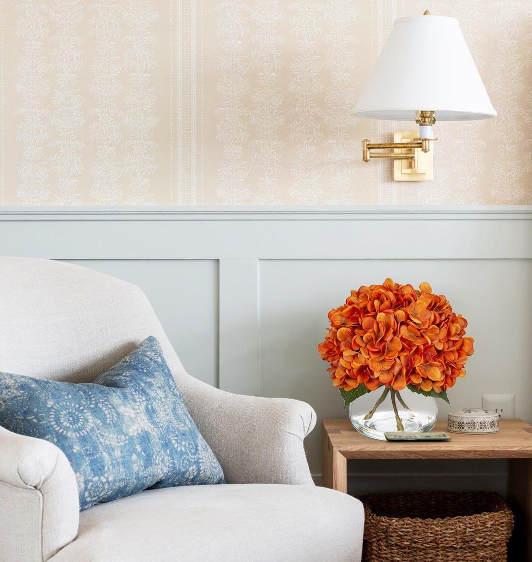 Oairse Autumn Decoartions Hydrangea Artificial Flowers Orange Hydrangea Flower in Glass Vase with Faux Water Autumn Flora Arrangement for Home Office Wedding Table Centrepiece Thanksgiving Fall Decor - Image 3