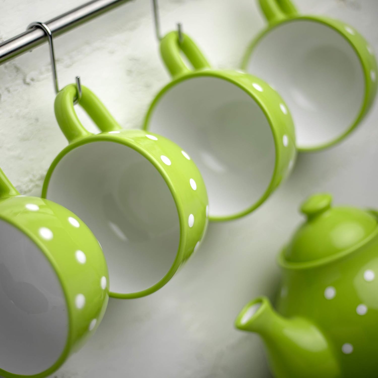 City to Cottage Handmade Ceramic Designer Lime Green and White Polka Dot Cup, Unique Extra Large 17.5oz/500ml Pottery Cappuccino, Coffee, Tea, Soup Mug | Housewarming Gift for Tea Lovers - Image 6