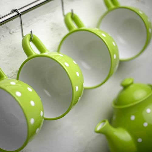 Miniatura 6 de City to Cottage Taza de cerámica hecha a mano, diseño de lunares verde lima y blanco, extra grande de 17.5 onzas, capuchino de cerámica, café, té,