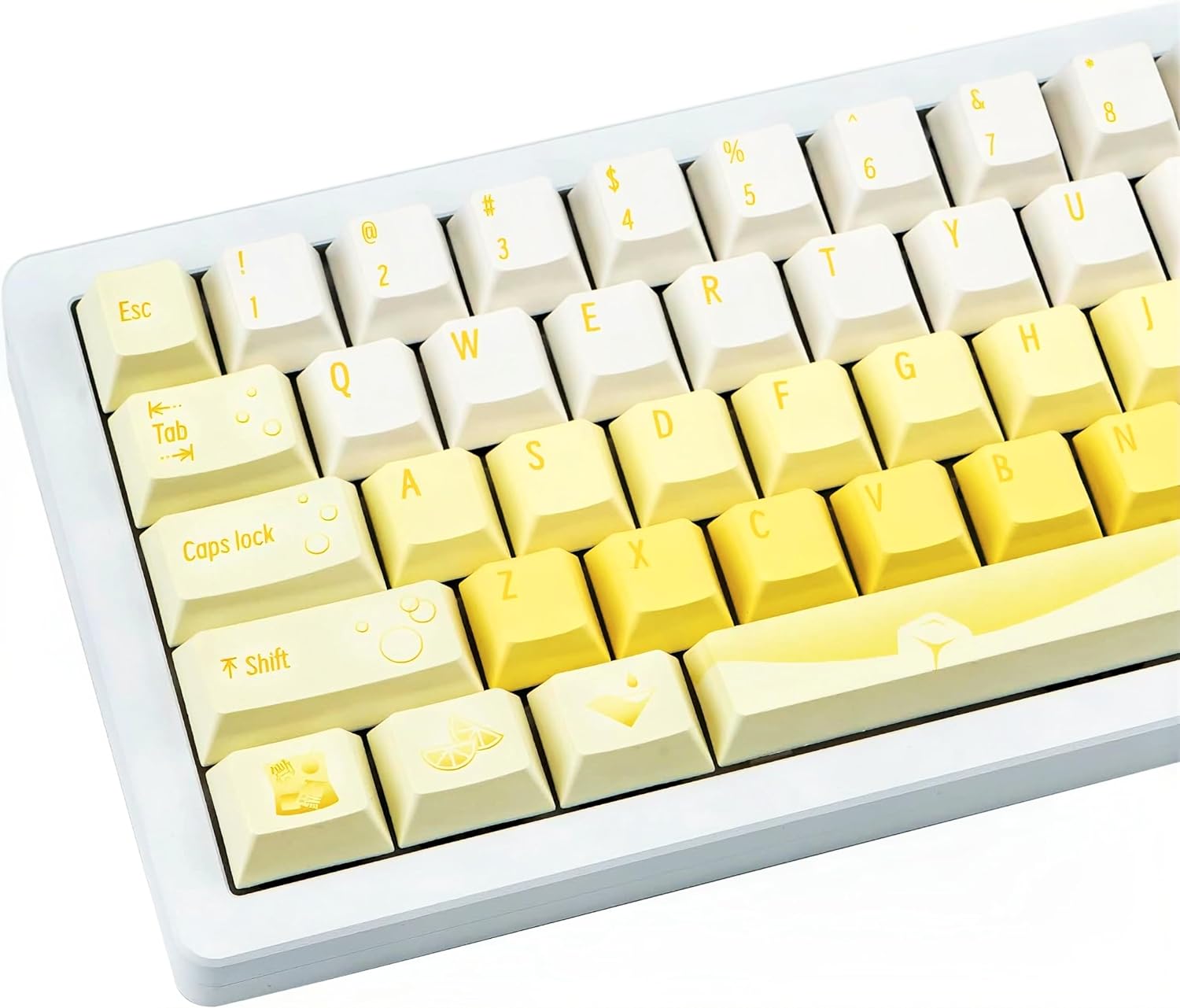 130 Keys Minimalist Yellow Keycap, Cherry Profile PBT Keycap White, Five Sided Dye Sublimation, Thick Custom Keyboard Cap for ANSI/ISO Layout Mechanical Gaming Keyboard