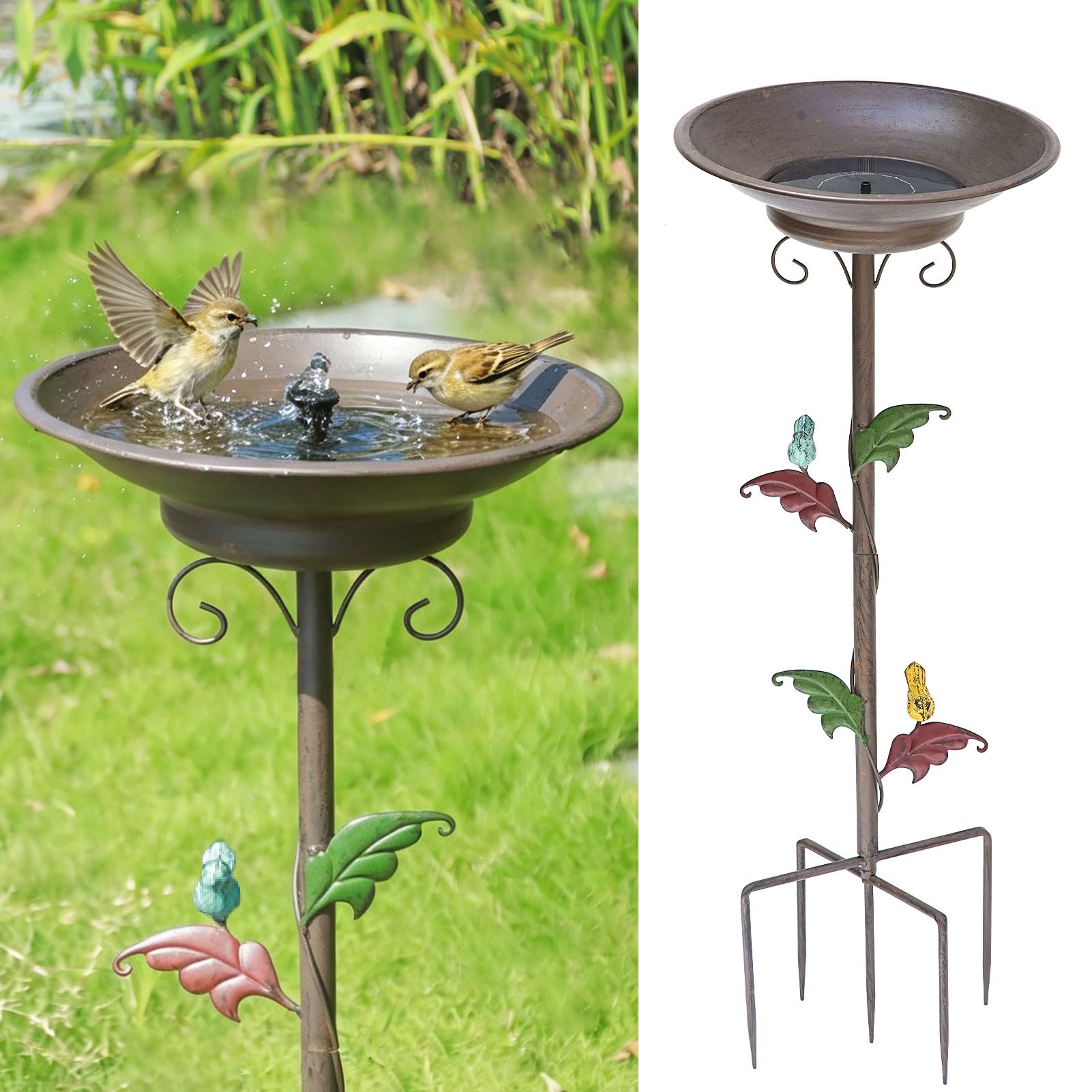 31”H Solar Bird Bath for Outside,Metal Bird Bath with Solar Fountain
