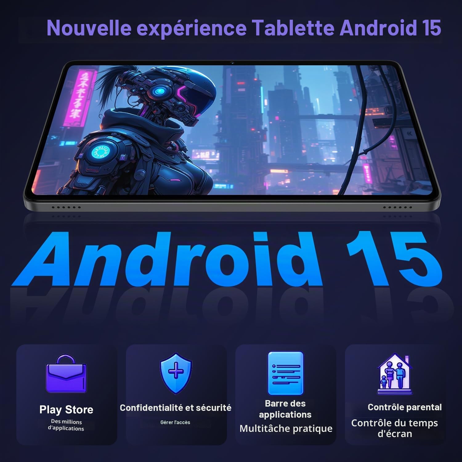 Tablette 10 Pouces Android 15 avec Gemini AI, 22Go RAM+ 128Go ROM+ Extensible 2To, Octa-Core, Widevine L1, 8000mAh, 5G WiFi, BT5.0, GPS, Corps Métallique, Tablette Tactile avec Clavier et Souris, Gris