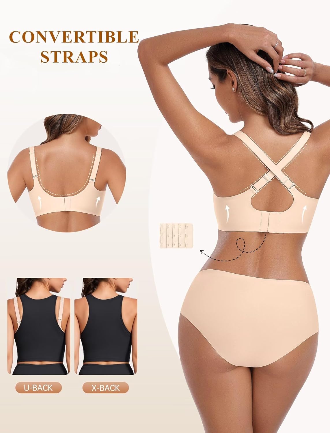 Vertvie Racerback Bras for Women Full Coverage Supportive Wireless Bras Push Up Seamless Bralettes Convertible T-Shirt Bra - Image 3