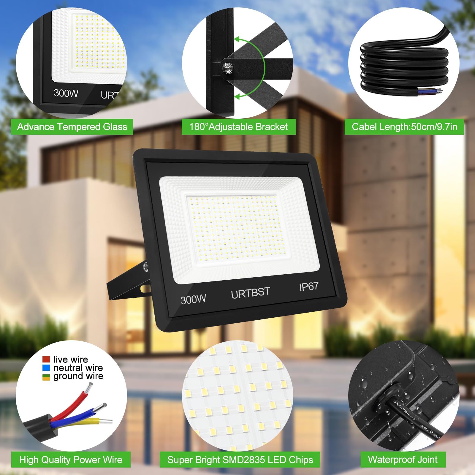 LED Strahler Außen 300W,30000LM Außenstrahler IP67 Wasserfest LED Scheinwerfer,7000K Kaltweiß Superhell LED Strahler,LED Fluter Aussenstrahler für Garten,Garage,Hof,Flur,Auffahrt