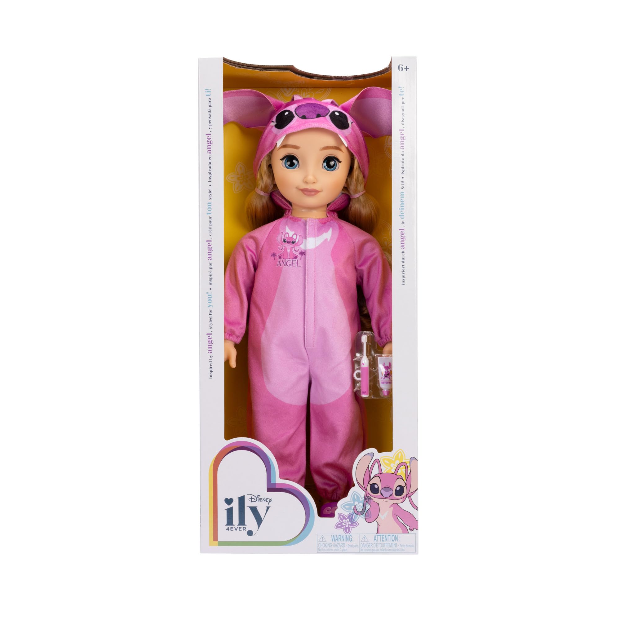Disney ILY 4EVER Angel 45cm - 18"- Doll with Blonde Hair - Includes Angel Inspired Pink Onesie, Pink Slides and Sleepover Toothbrush for Girls Aged 6+