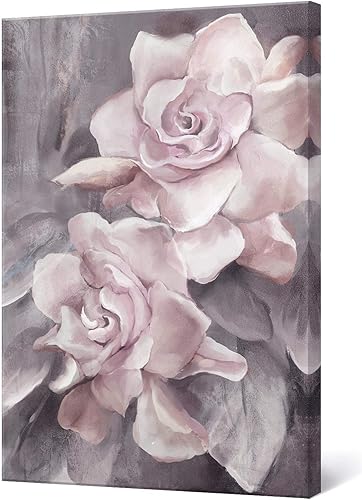 lamplig Arte de pared rosa gris con flores de rosas y flores pintura en lienzo con estampado de rosas color gris rubor y rosa polvoriento arte
