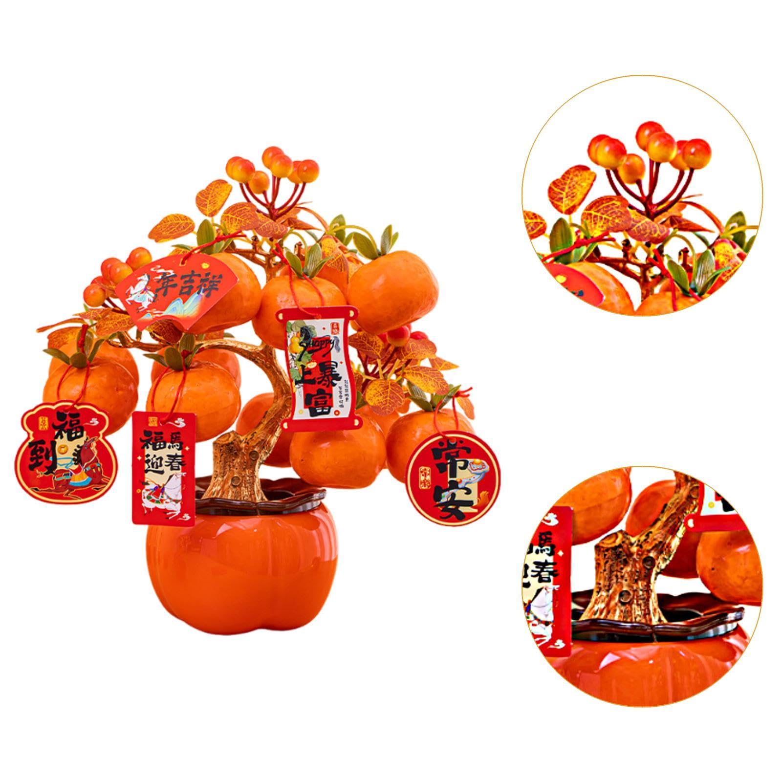 Ornamento da tavolo per il Capodanno cinese, Albero dei soldi della fortuna del Capodanno cinese 2026 Vaso di cachi simulato 27 cm x 28 cm Decorazione in resina espansa