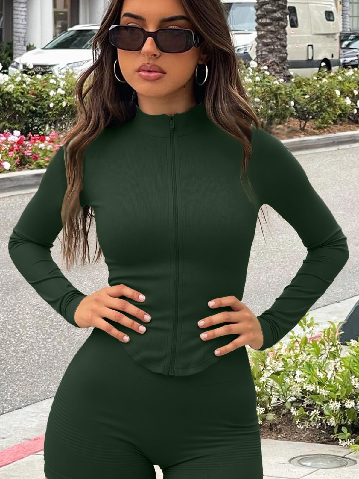 Chaqueta de entrenamiento para mujer, camiseta deportiva de manga larga con cremallera y diseño de agujero para el pulgar, ajuste delgado, atlética para gimnasio y yoga — view 15