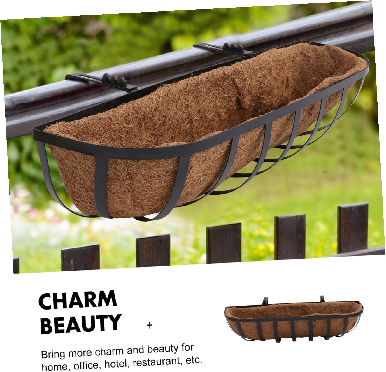 Wall-Mounted Flower Basket with Coconut Palm Liner, 24-inch Iron Art Hanging Planter for Balcony and Home Garden Storage