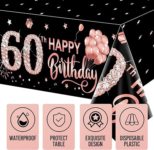 Miniatura 16 de Paquete de 3 manteles de oro rosa Happy Thirty – Suministros para fiesta de cumpleaños 30, decoración de mantel rectangular desechable de plástico