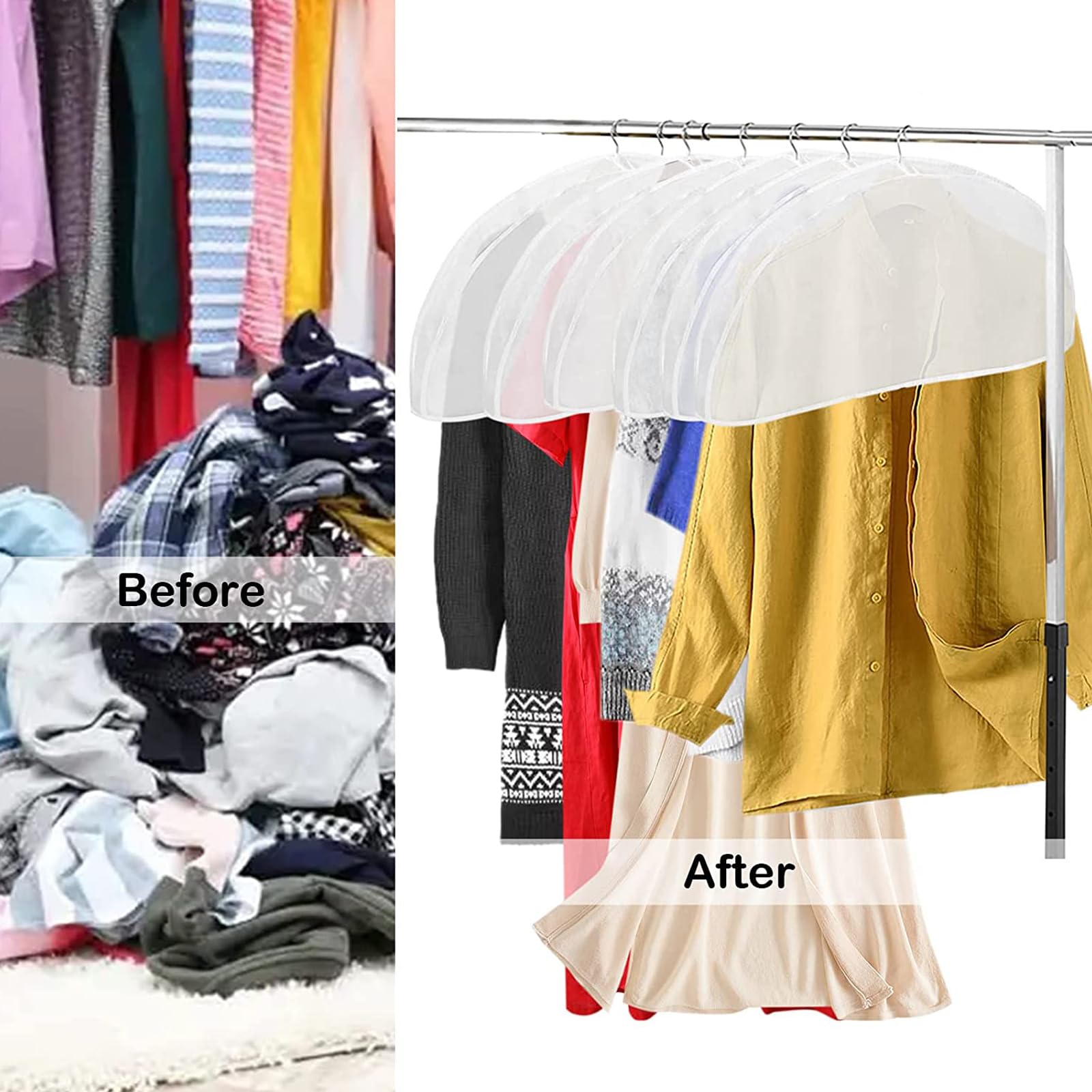 HOMURY 12 stuks witte kledingzakken: transparante stofbescherming voor schouder, kleding, kostuumkleding, mottenbestendig, voor pakken, jurken, mantels, jassen, overhemden