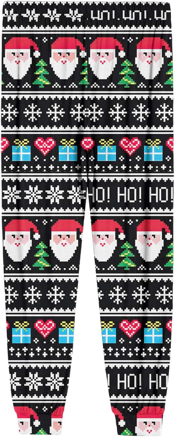DuDubaby Christmas Pajamas for Adults Men's Jogger Pants Ugly Pajamas Strings Winter Pant Holiday Pj Sweatpants Lounging