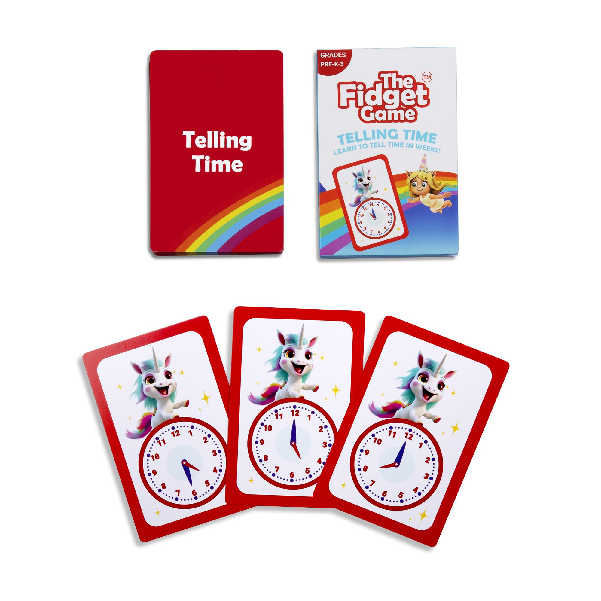 THE FIDGET GAME Telling Time Flash Cards, Learn to Read Analog Clocks - Educational Learning Toy & Interactive Teaching Tools for Children to Practice, Toddler Activities for 5+ Years