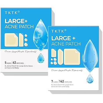 TKTK Large Pimple Patches for Face 62 Count + XL Acne Patches for Body 140 Count, 7 Sizes Pimple Patch Bulk Face & Body, Hydrocolloid Zit Breakouts